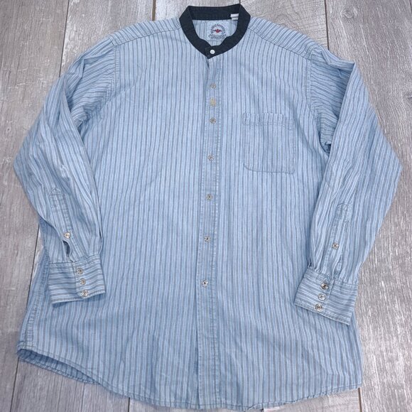 Mid West Garment Shirt Mens XL Blue Striped Blade Collar Vintage MWG Button Snap - Picture 2 of 7